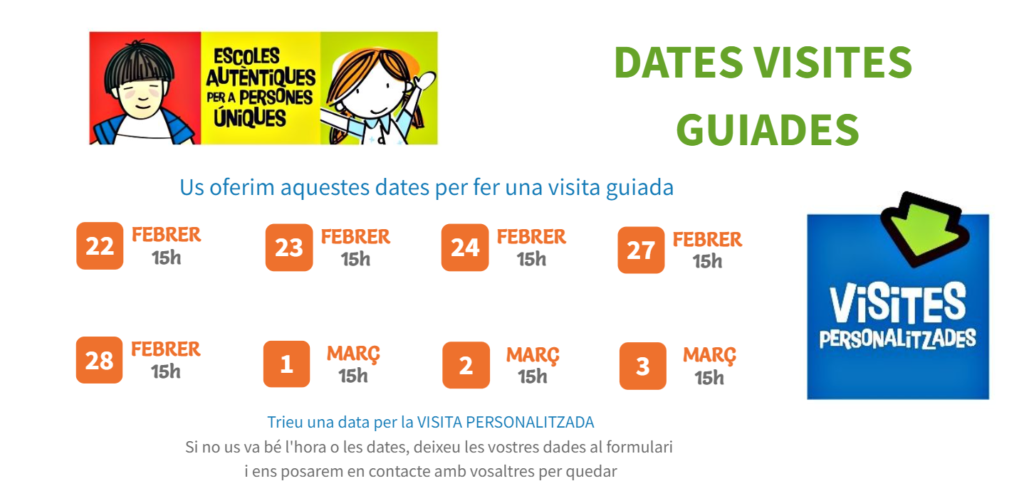 Dates de les visites guiades de l'escola FEDAC Pineda durant el període de portes obertes.